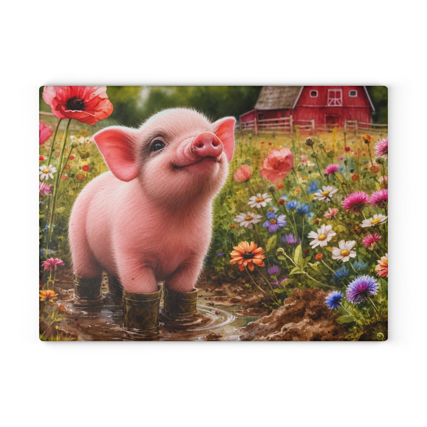 Farm Piglet Glass Cutting Board – Country Charm for Your Kitchen
