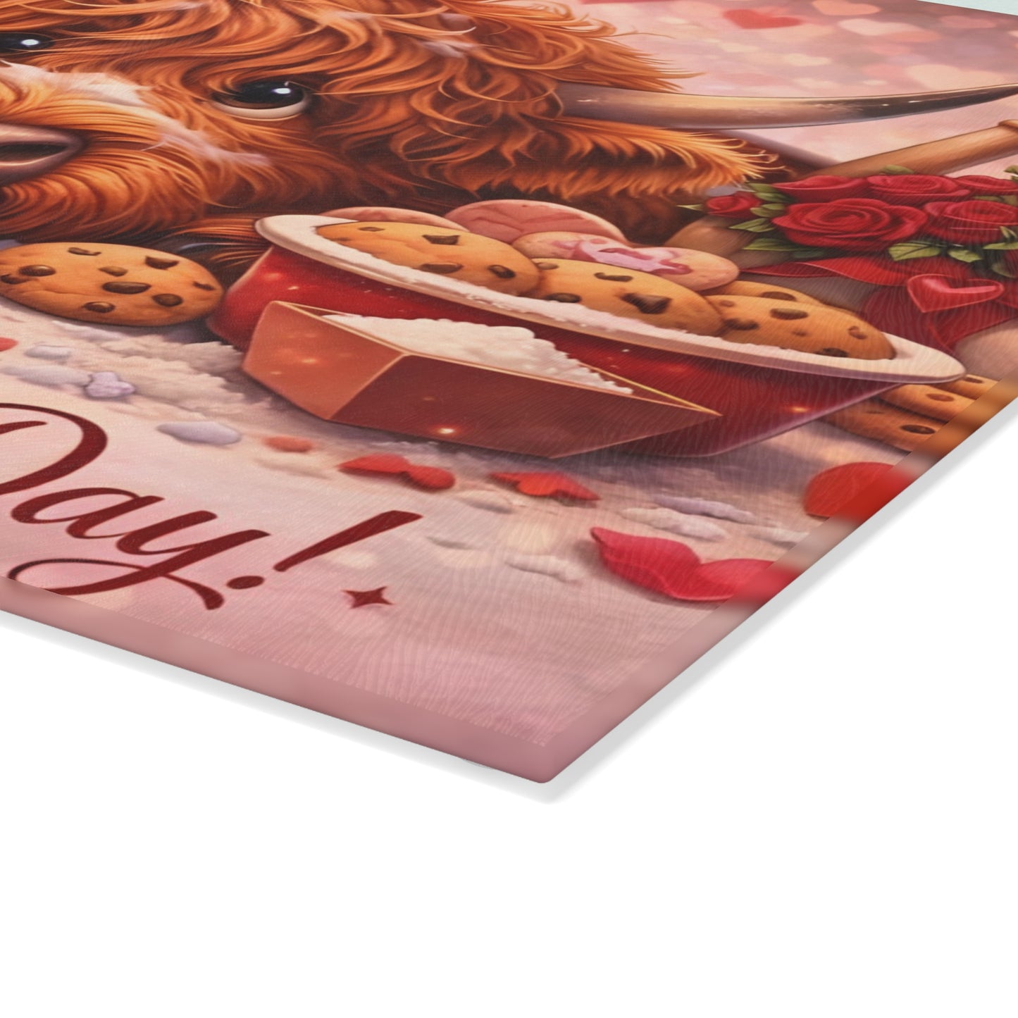 Valentine Highland Cow Baking Glass Cutting Board – Sweet Farmhouse Love Kitchen Decor