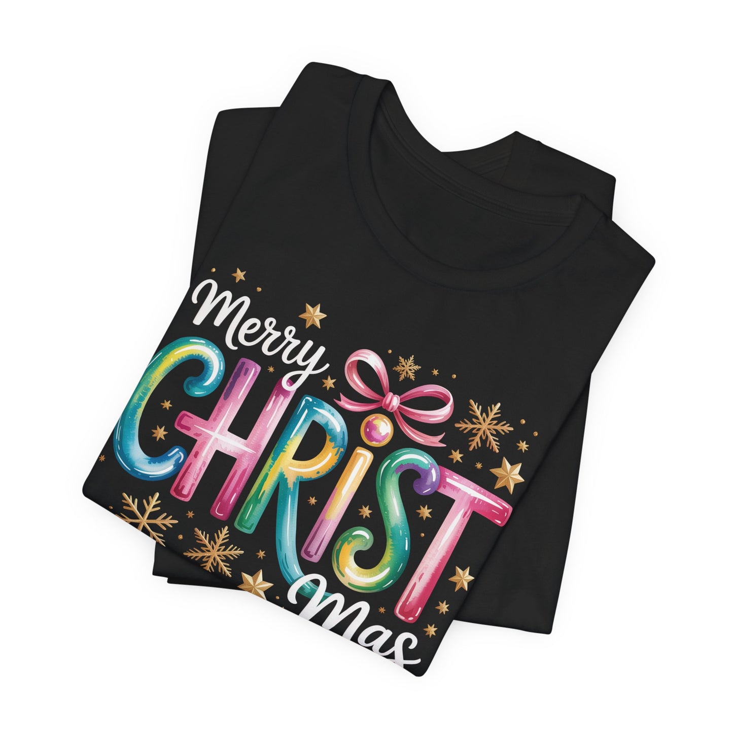 🎄✨ Merry Christmas Glow Lettering T-Shirt – Festive & Bright Holiday Style 🎁🌟