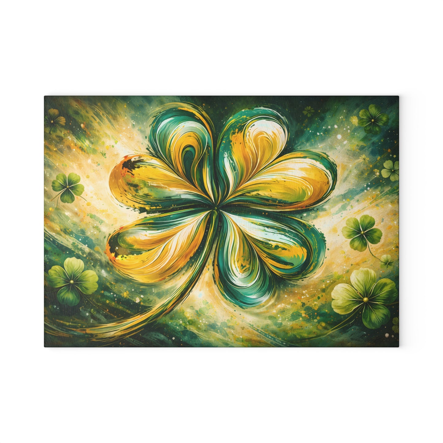 St. Patrick’s Day Clover Glass Cutting Board – Festive Green Shamrock Kitchen Accent