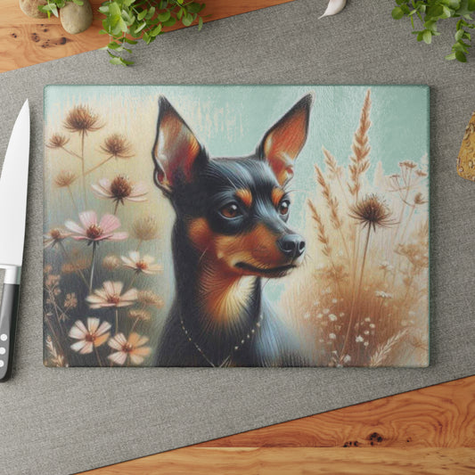 🐾 Miniature Pinscher & Meadow Blooms Cutting Board – Sophisticated Charm for Your Kitchen 🌸