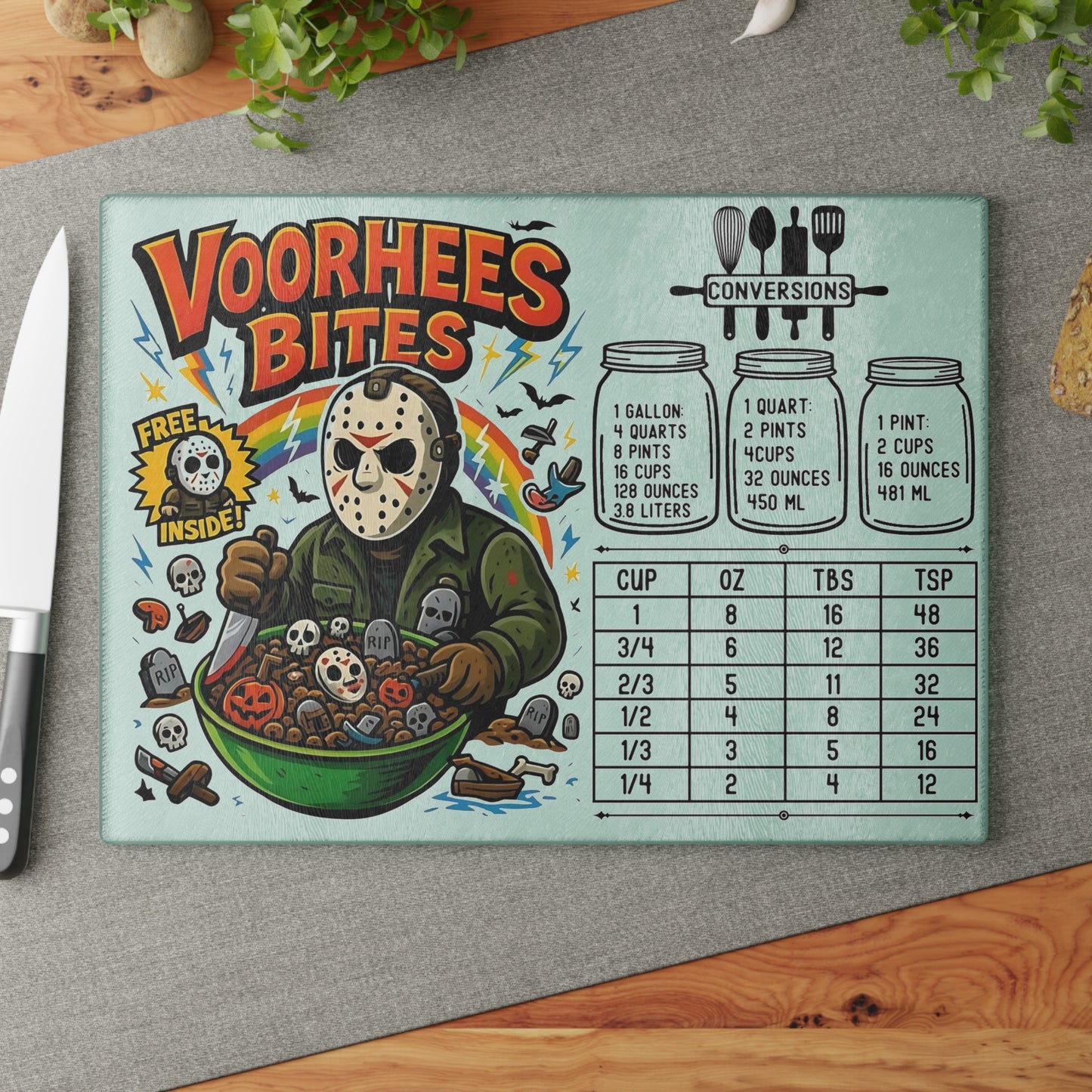 🔪 Voorhees Bites Cutting Board – Killer Crunch with a Side of Chaos 🩸🥣