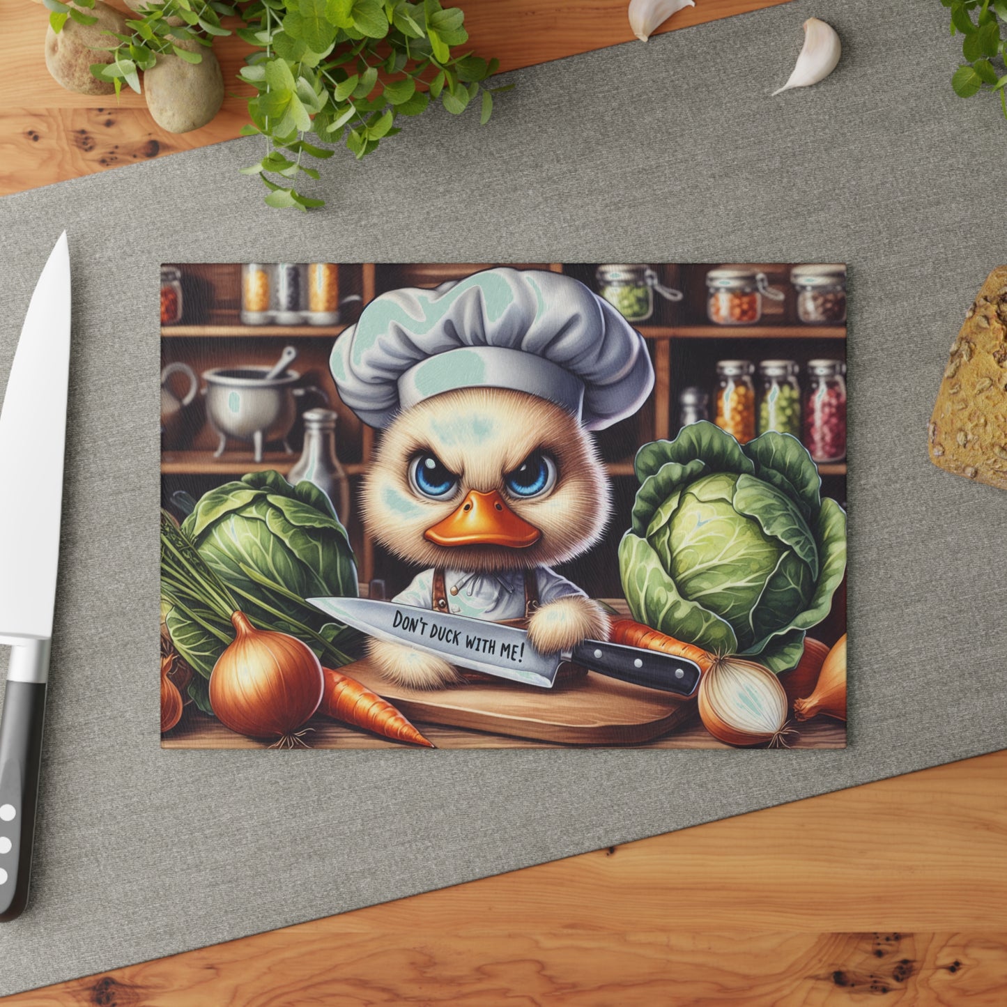 Don’t Duck With Me Glass Cutting Board – Funny Duck Chef Kitchen Art Display