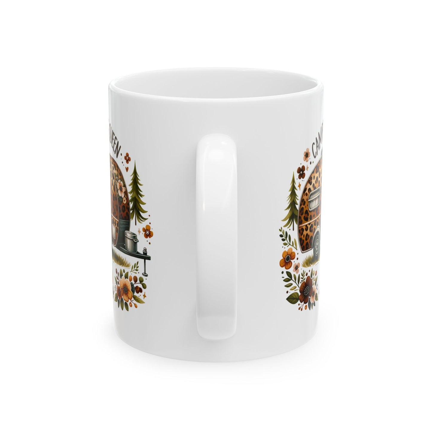🏕️ Camping Queen – Leopard Print Camper Coffee Mug 🌸