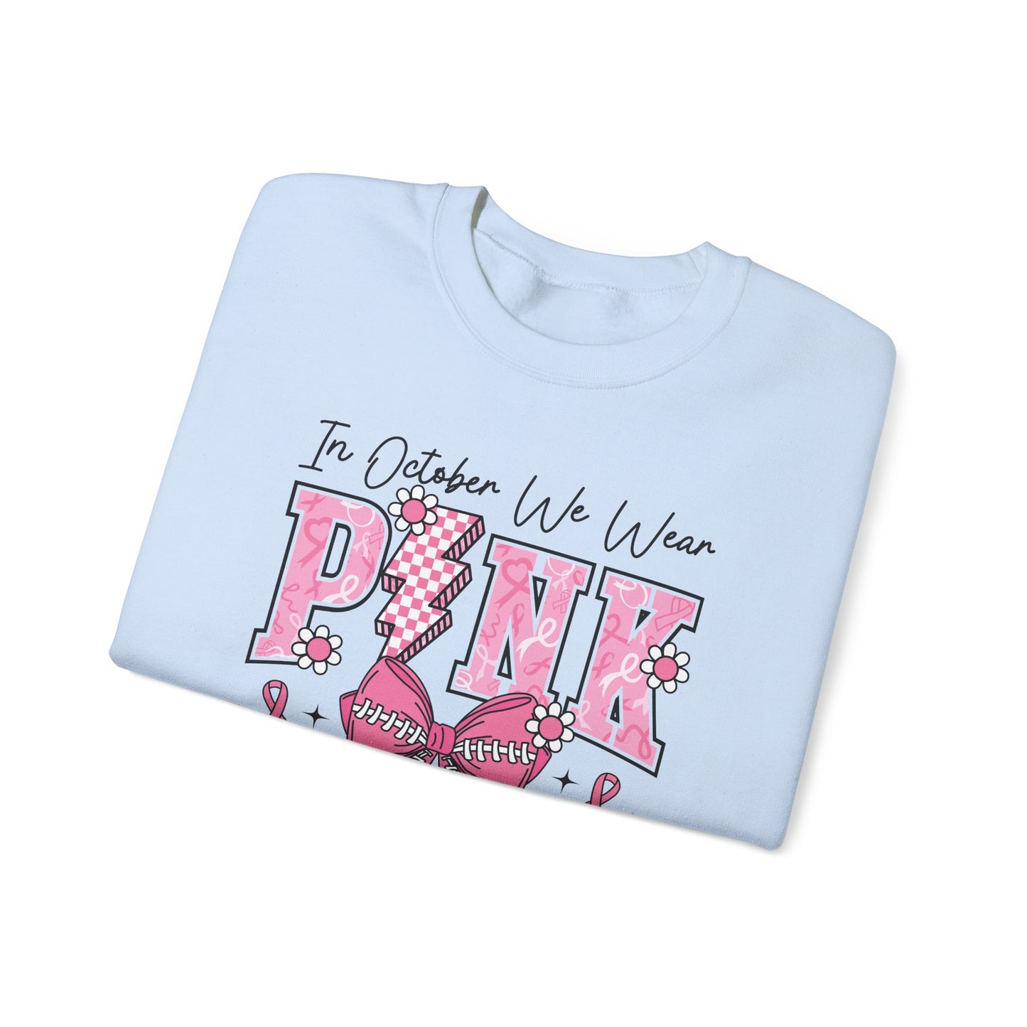 ⚡🎀 PINK Sweatshirt – Breast Cancer Awareness Bow & Lightning Bolt