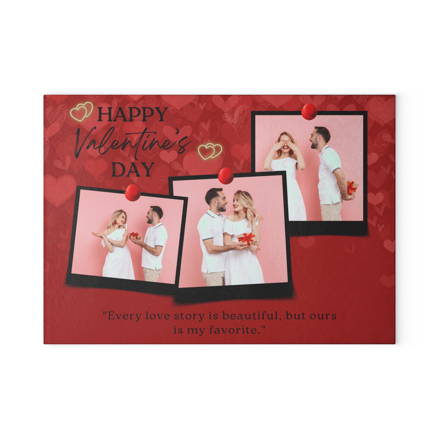 Happy Valentine’s Day Photo Collage Glass Cutting Board – Romantic Personalized Keepsake