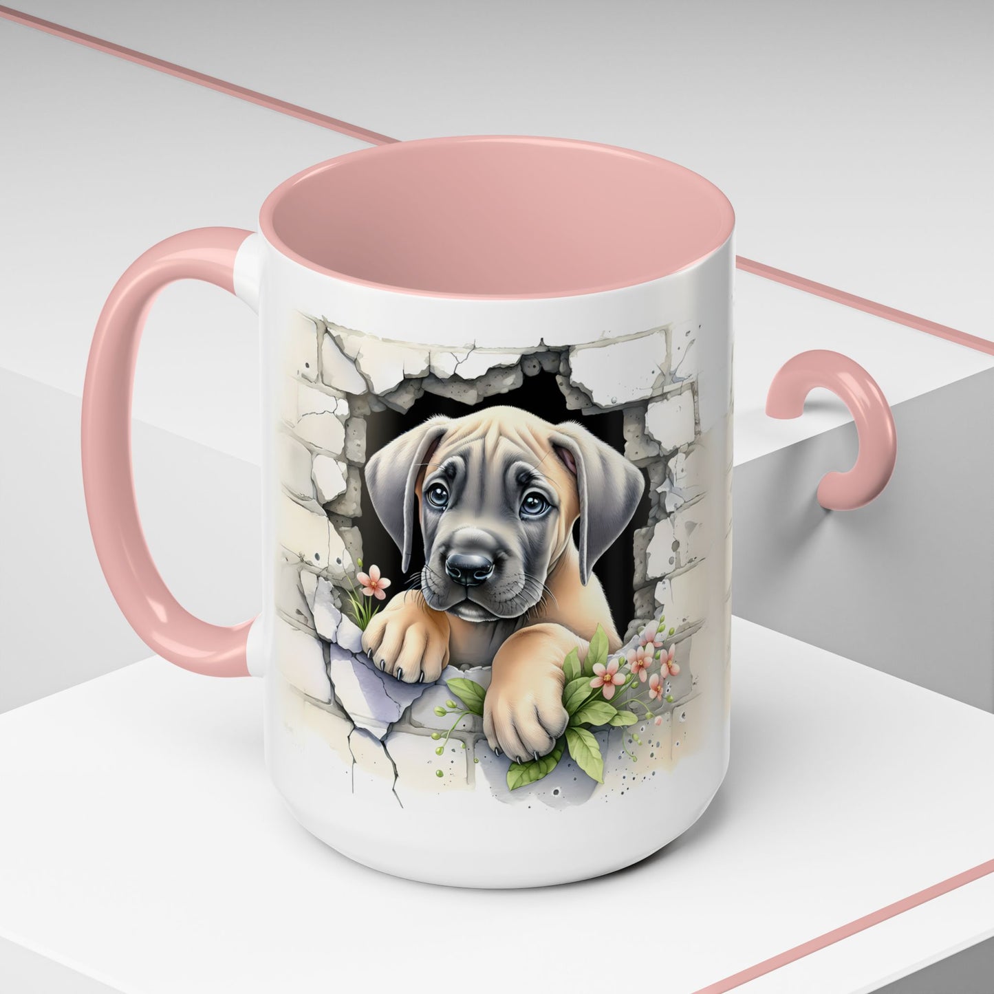 🐾 Great Dane Puppy Accent Mug – Sweet Peek-Through Puppy Design ☕💛