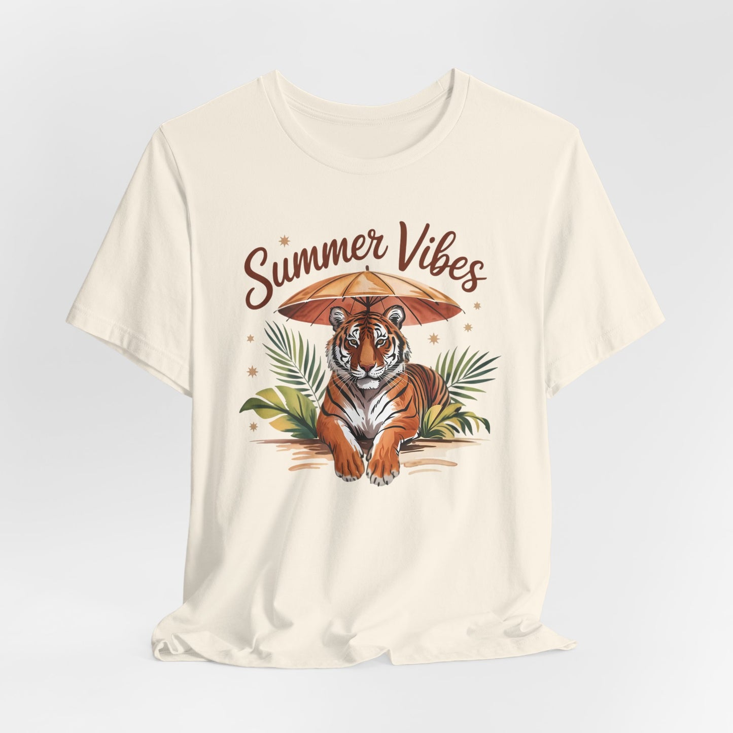Camiseta Summer Vibes Tiger – Gráfico de palmeras de la selva con paraguas | Múltiples opciones de color