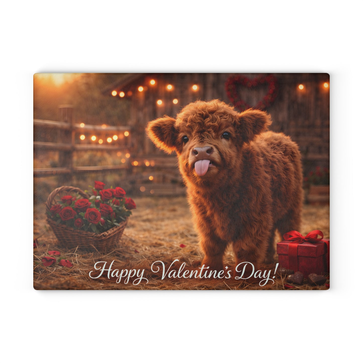 Valentine Highland Calf Glass Cutting Board – Cozy Farmhouse Love Kitchen Décor