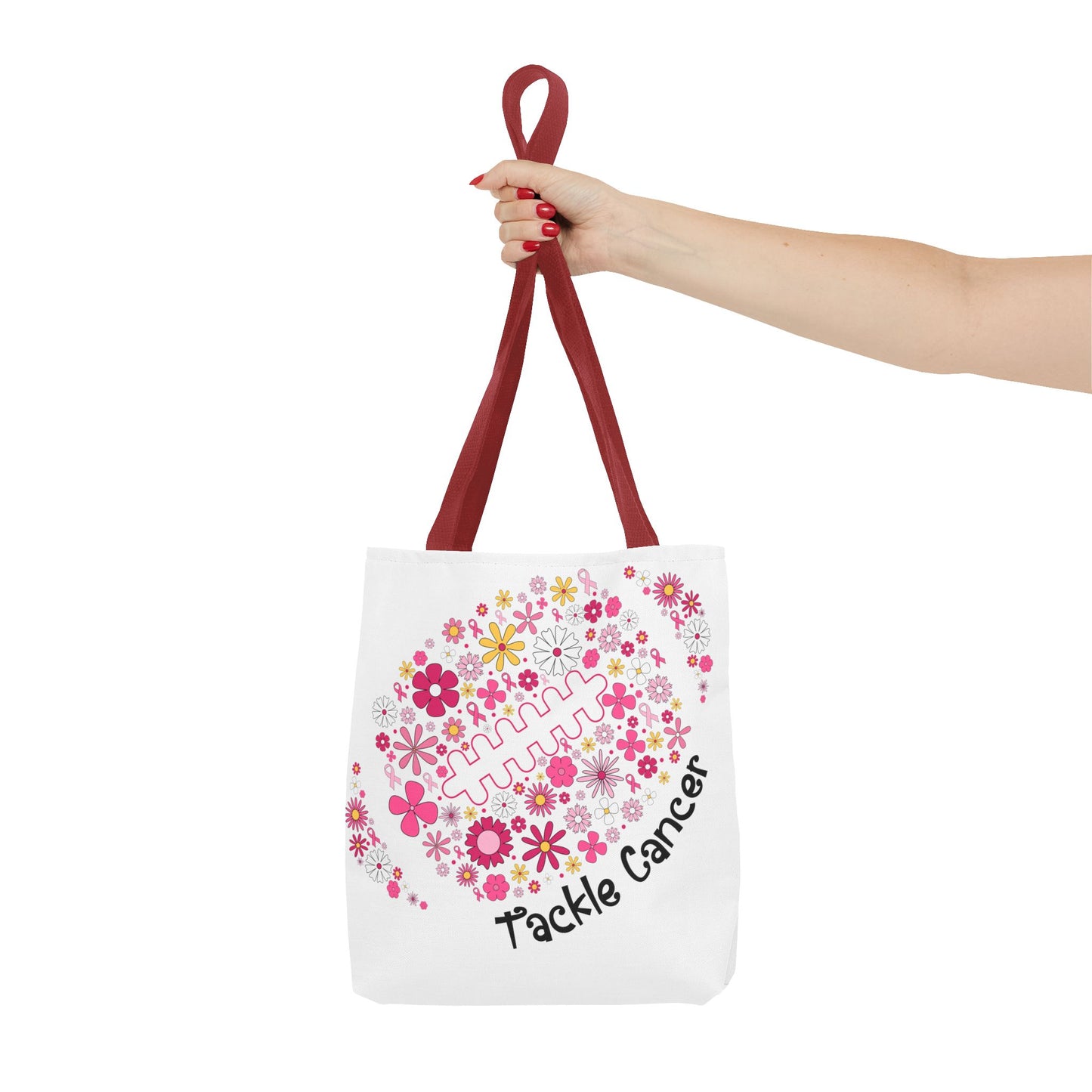 🌸 Pink Floral Football Tote Bag – Game Day Meets Breast Cancer Awareness 🎀👜