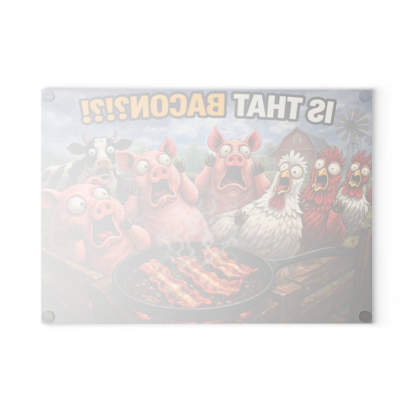 Is That Bacon?! Glass Cutting Board – Funny Farm Animal Kitchen Chaos Art
