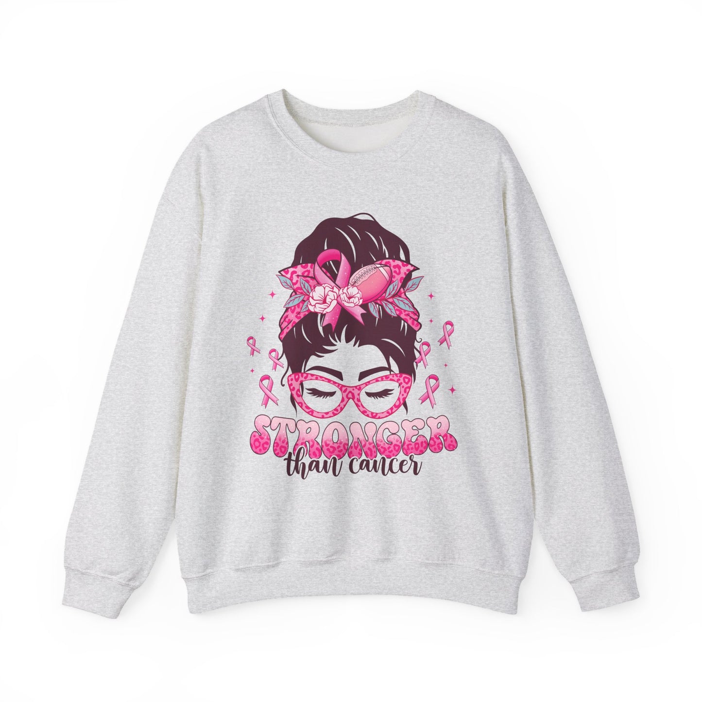 💪🎀 Stronger Than Cancer Sweatshirt – Bold Leopard Print Breast Cancer Awareness Crewneck