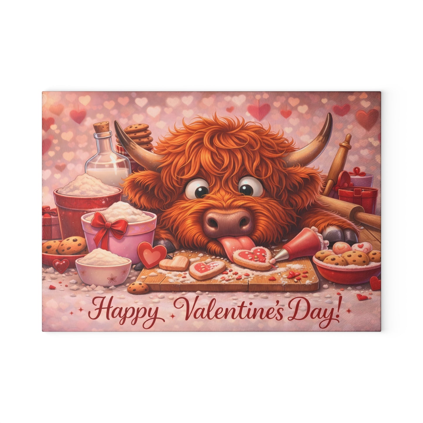 Valentine Highland Cow Baking Glass Cutting Board – Sweet Farmhouse Love Kitchen Decor