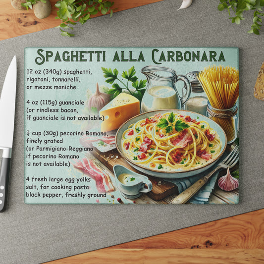 🍝 Spaghetti alla Carbonara – Classic Italian Recipe Glass Cutting Board