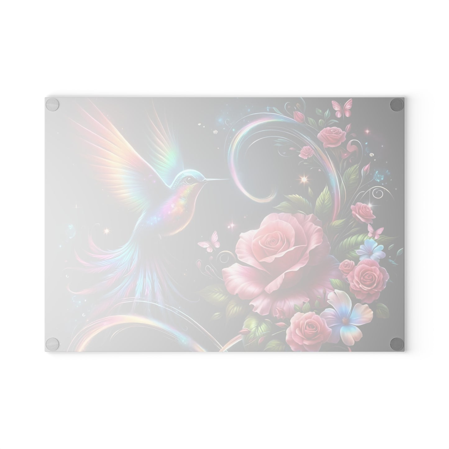 Hummingbird & Roses Tempered Glass Cutting Board – Floral Kitchen Decor, Spring Gift, Mother’s Day Present