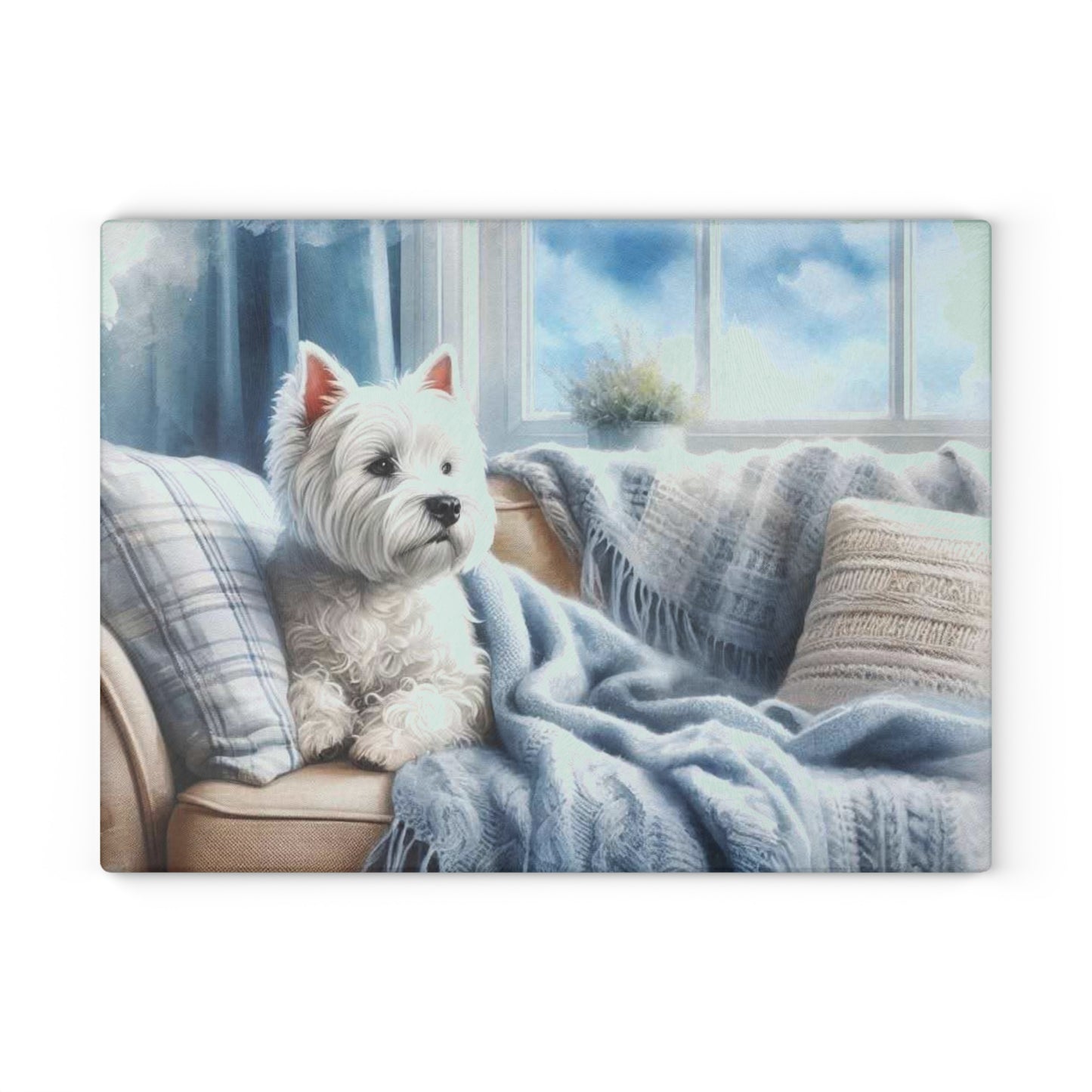 🐶 Cozy Westie by the Window Cutting Board – Relaxed Charm for Your Kitchen 🪟
