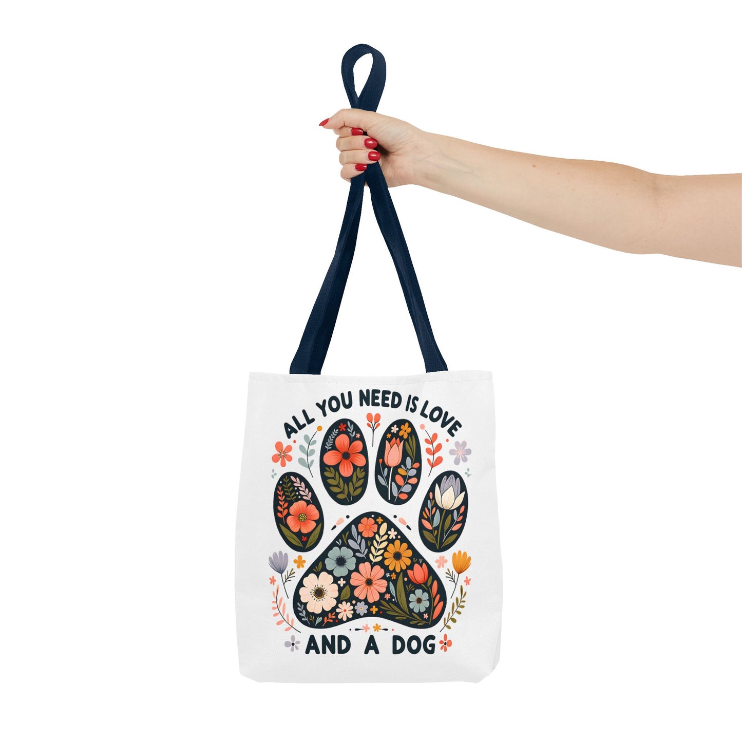 🐾 All You Need is Love and a Dog Tote Bag – Floral Paw Print Perfection 🌸