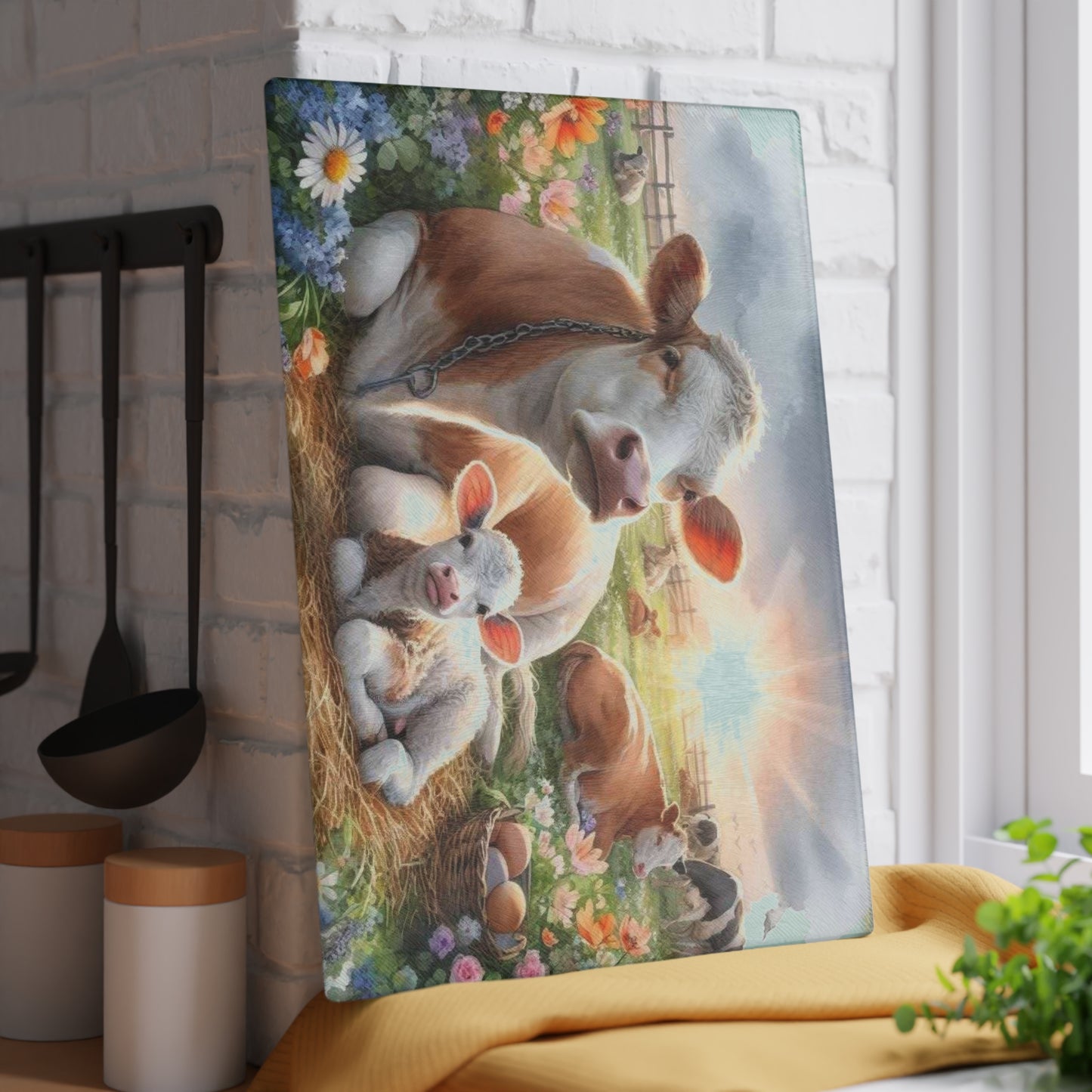 Tabla de cortar de vaca, diseño de casa de campo, cocina campestre, regalo para amantes de los animales, decoración de animales de granja, acentos rústicos para el hogar. Tabla de charcutería.