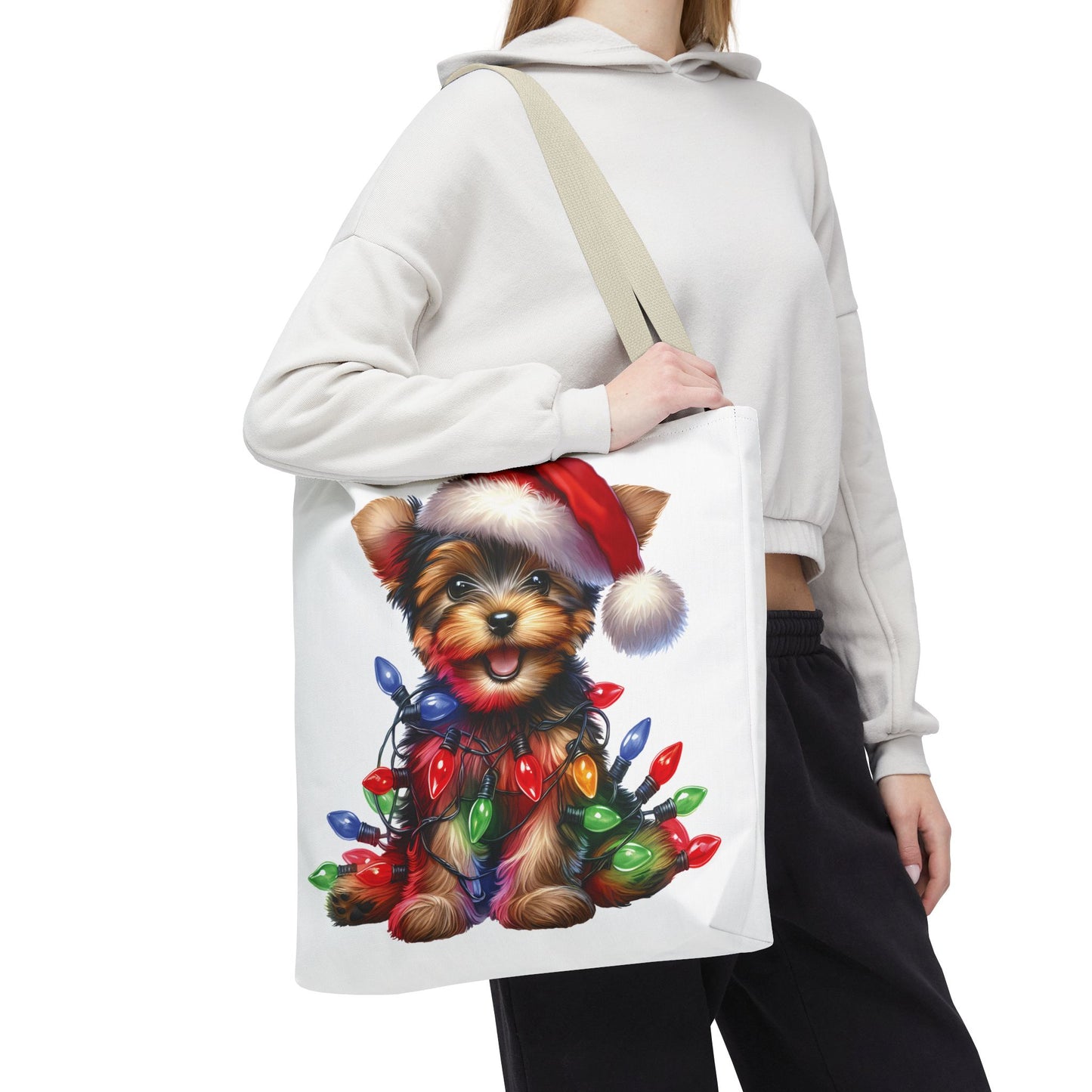 🎄 Yorkie Christmas Lights Tote Bag – Holiday Cheer in Every Carry 🎁