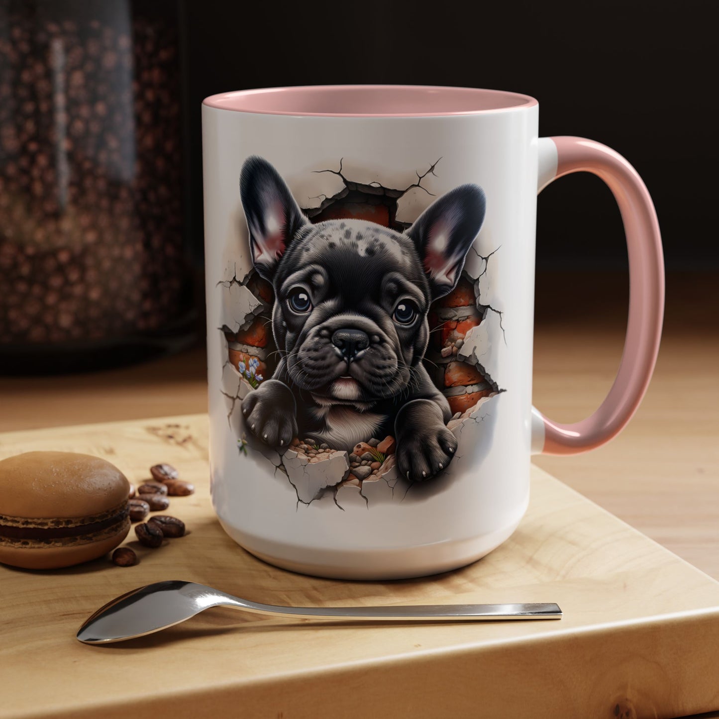 🐾🖤 Black French Bulldog Puppy Accent Mug – Cute Peek-Through Cup for Dog Lovers ☕✨