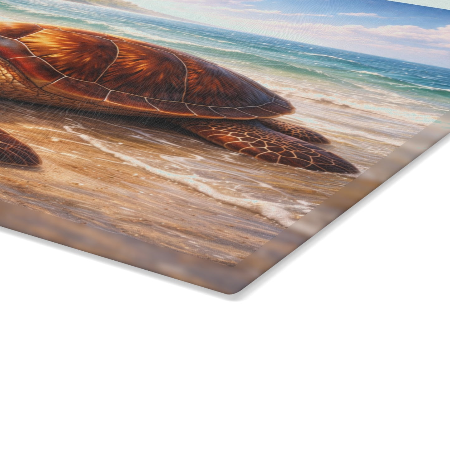 Sea Turtle Tropical Beach Glass Cutting Board – Coastal Ocean Wildlife Kitchen Art
