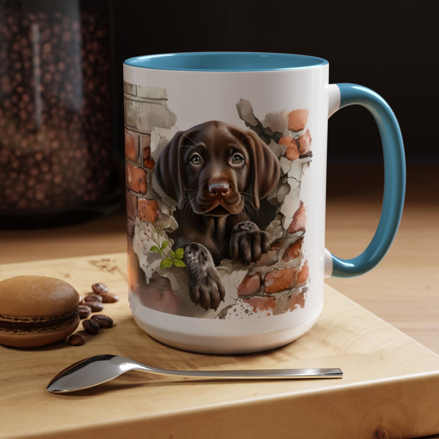 🐶🍫 Chocolate Lab Puppy Accent Mug – Sweet Brown Pup Coffee Cup ☕💛