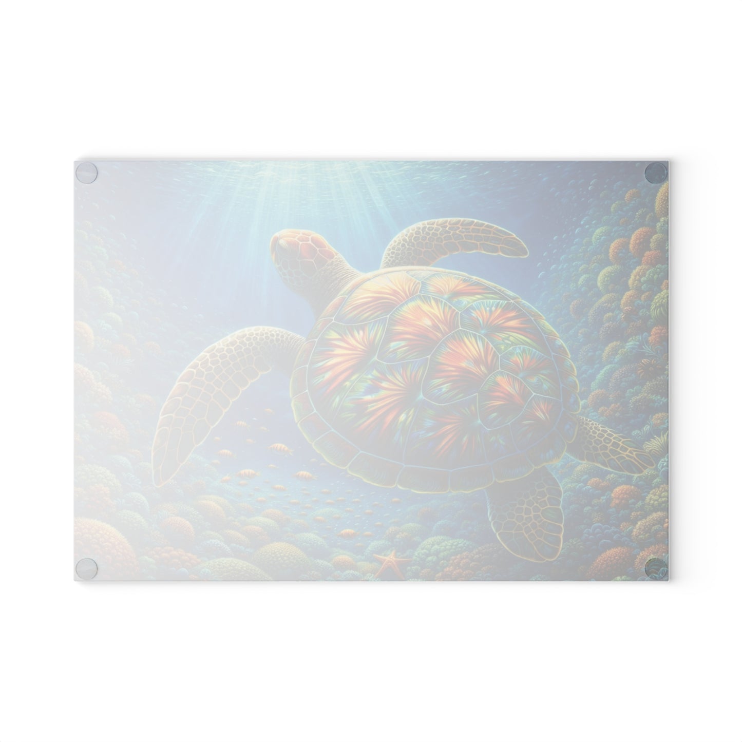 Radiant Sea Turtle Glass Cutting Board – Vibrant Ocean Life Artwork