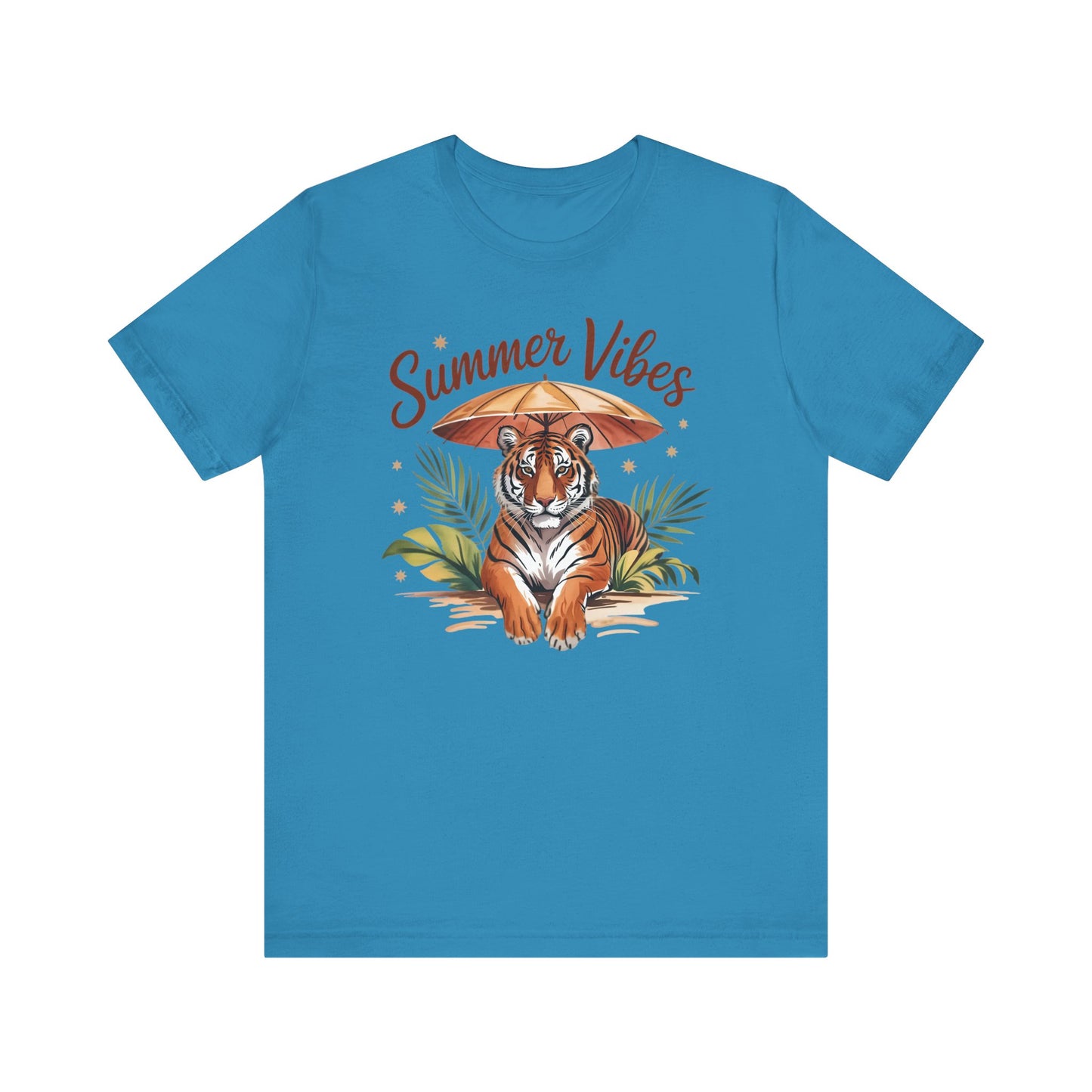 Camiseta Summer Vibes Tiger – Gráfico de palmeras de la selva con paraguas | Múltiples opciones de color