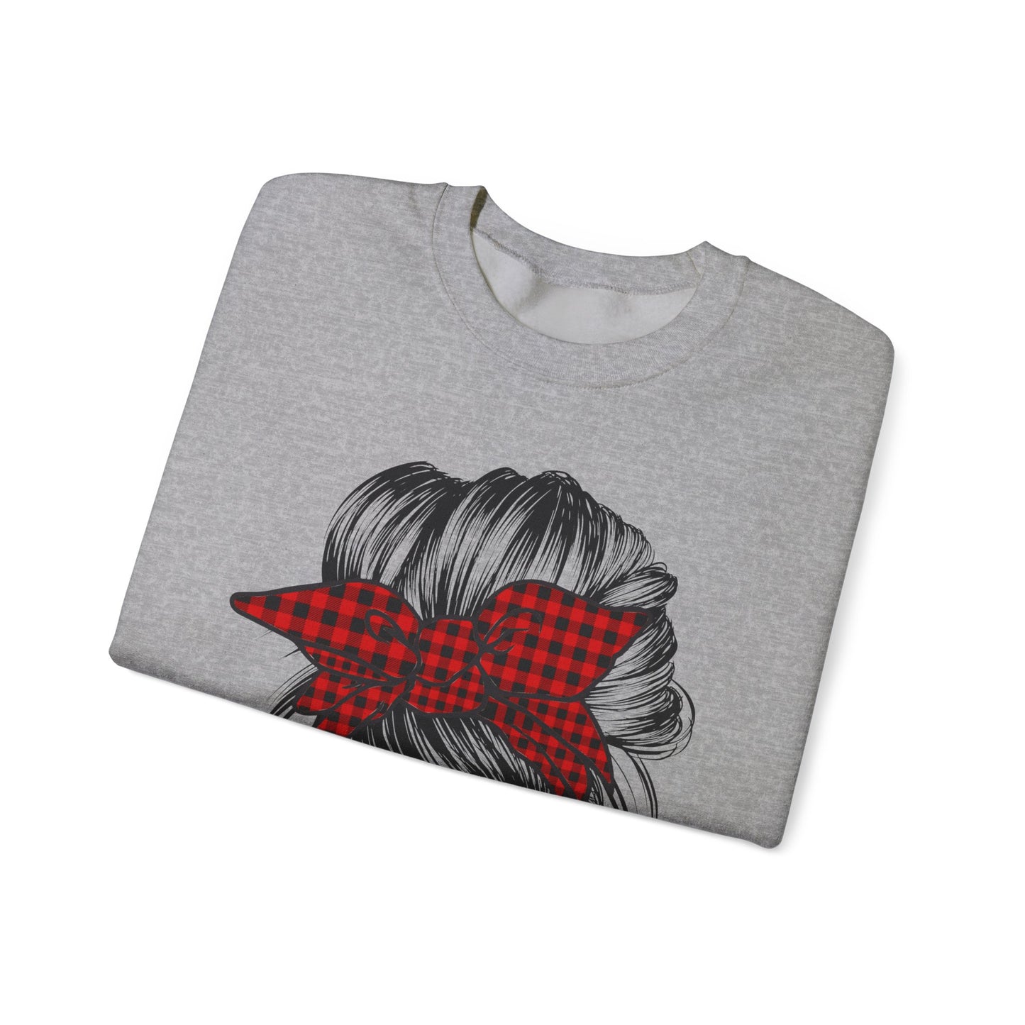 🎅✨ Santa Baby Buffalo Plaid Hair Bun Sweatshirt – Festive Holiday Vibes ❤️🖤