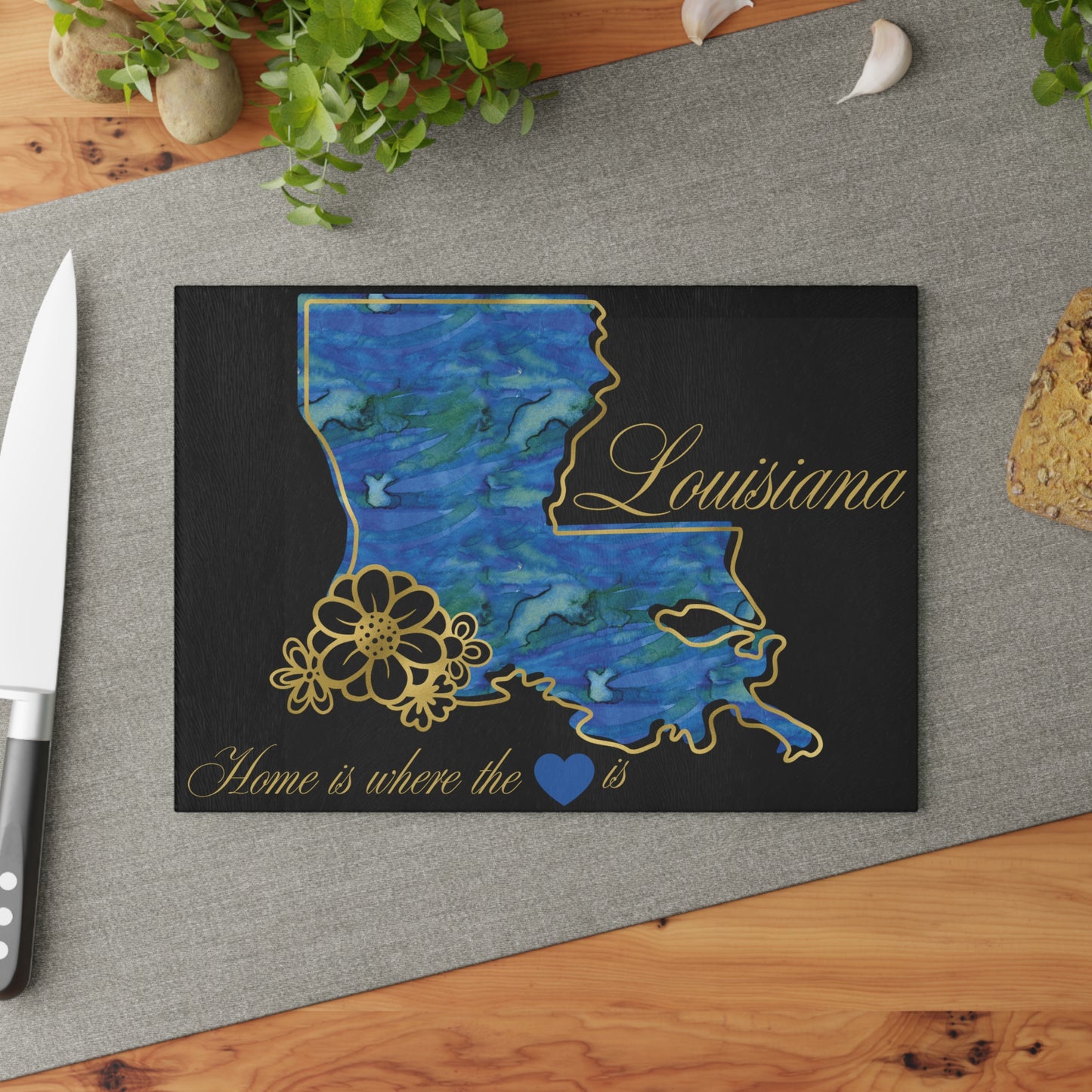 💙 Louisiana State Cutting Board – Bold Blues with Bayou Love