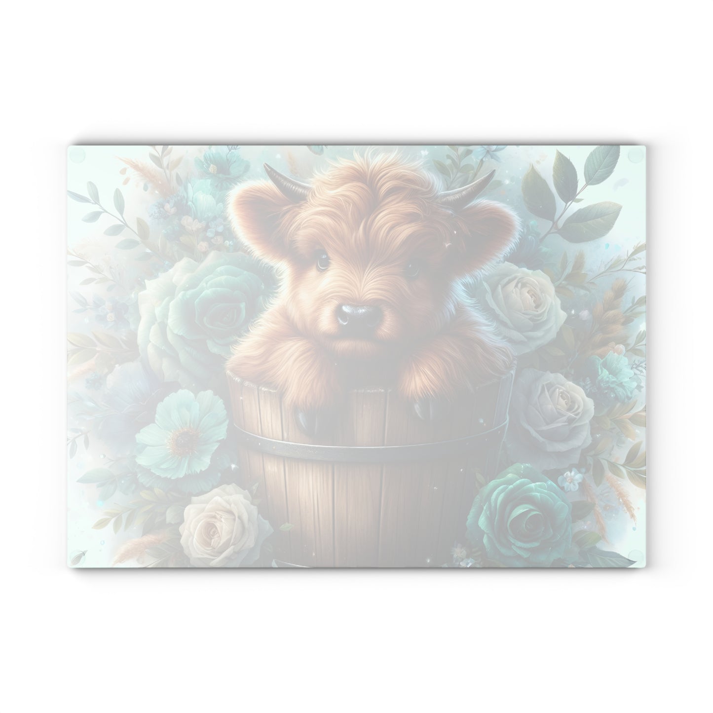 🐮 Highland Calf in a Bucket Cutting Board – Rustic Charm Meets Floral Elegance 🌿