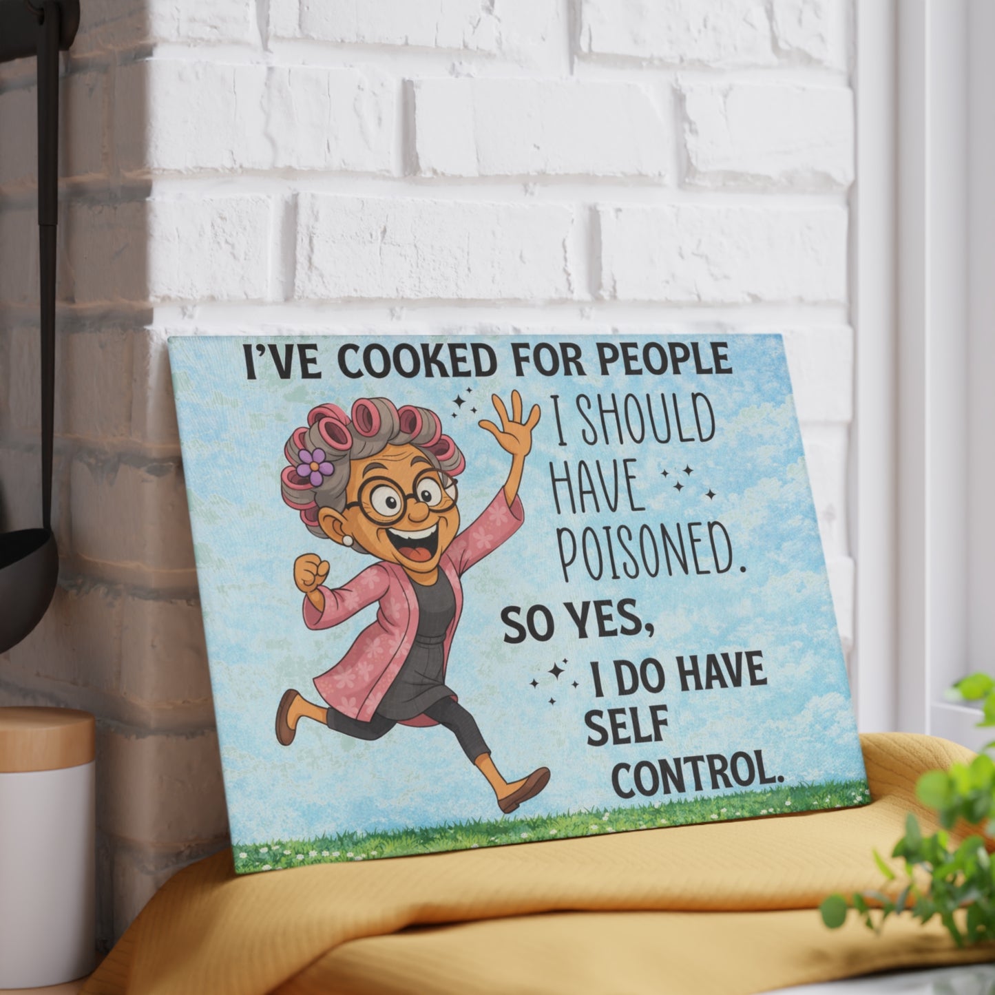I’ve Cooked for People Glass Cutting Board – Funny Grandma Kitchen Art with Sassy Humor