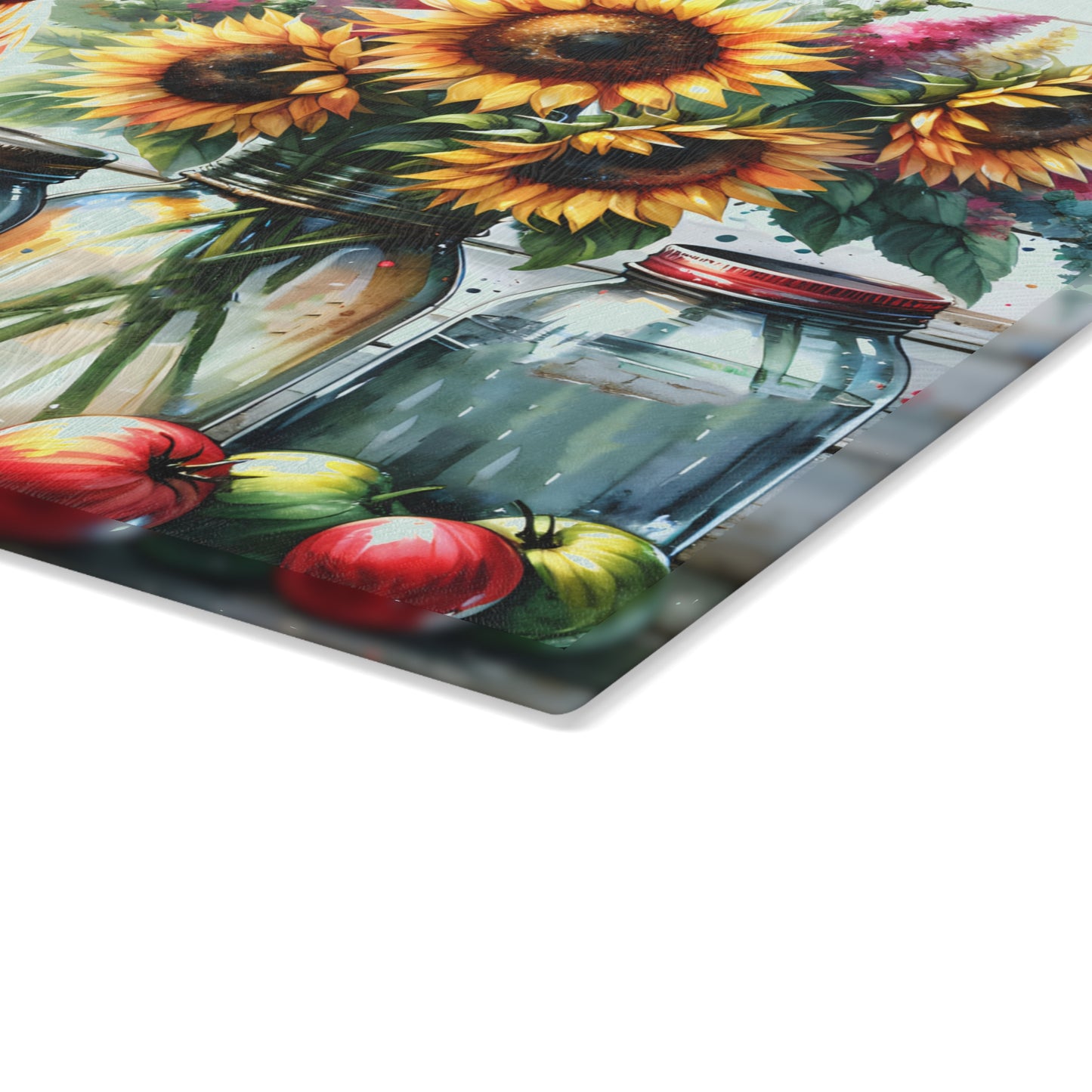 🐓 Bold Rooster & Mason Jar Cutting Board – Rustic Sunflower Farmhouse Decor