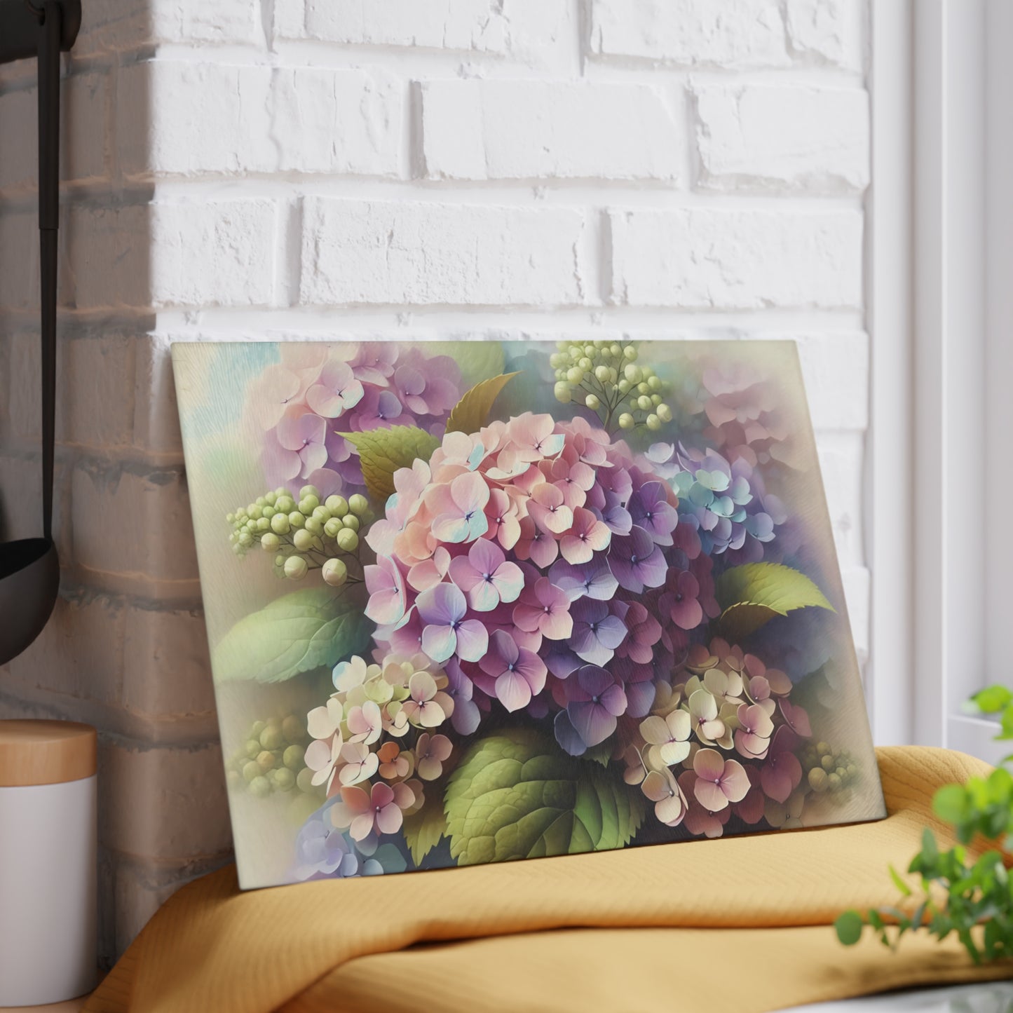 Tabla de cortar de vidrio templado con flores de hortensia: elegante decoración floral para la cocina, regalo único, tabla de cortar de vidrio, tabla para charcutería, tabla de cortar personalizada, flores