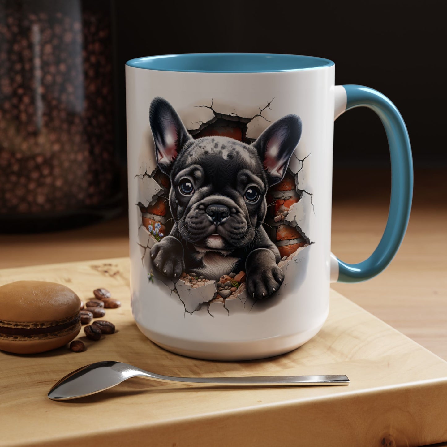 🐾🖤 Black French Bulldog Puppy Accent Mug – Cute Peek-Through Cup for Dog Lovers ☕✨