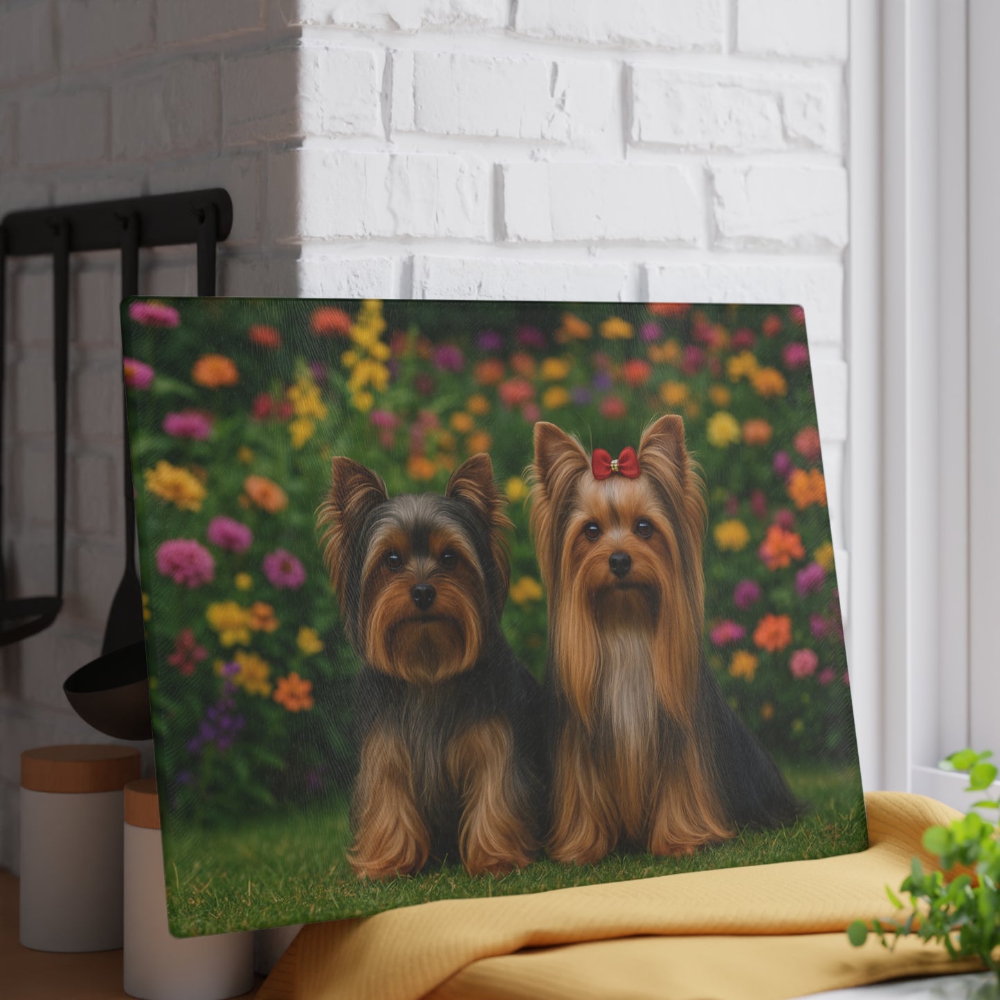 🐕🌸 Yorkie Garden Pair Cutting Board – Blooming Beauty for Your Kitchen 🌼