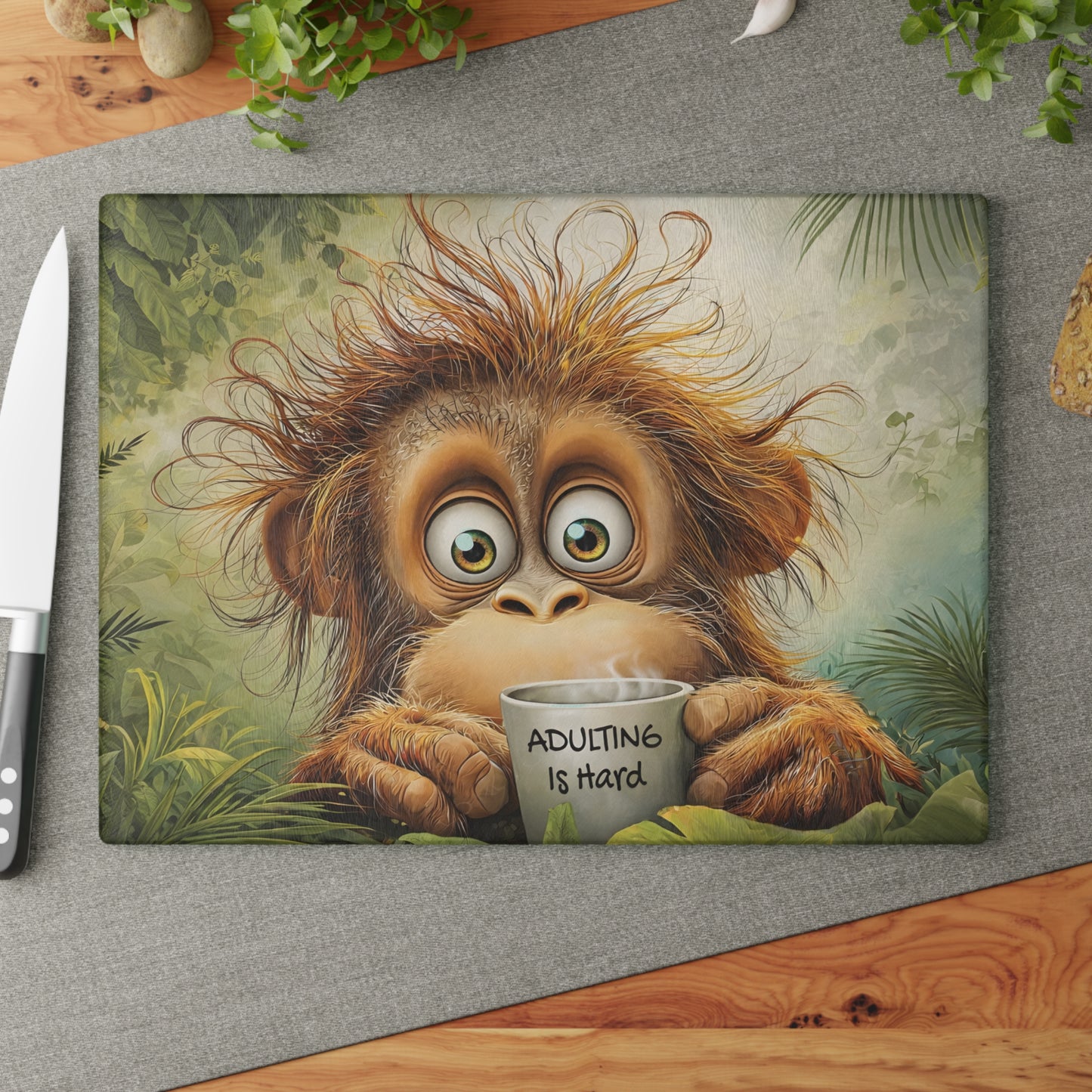 Adulting Is Hard Monkey Glass Cutting Board – Funny Kitchen Art