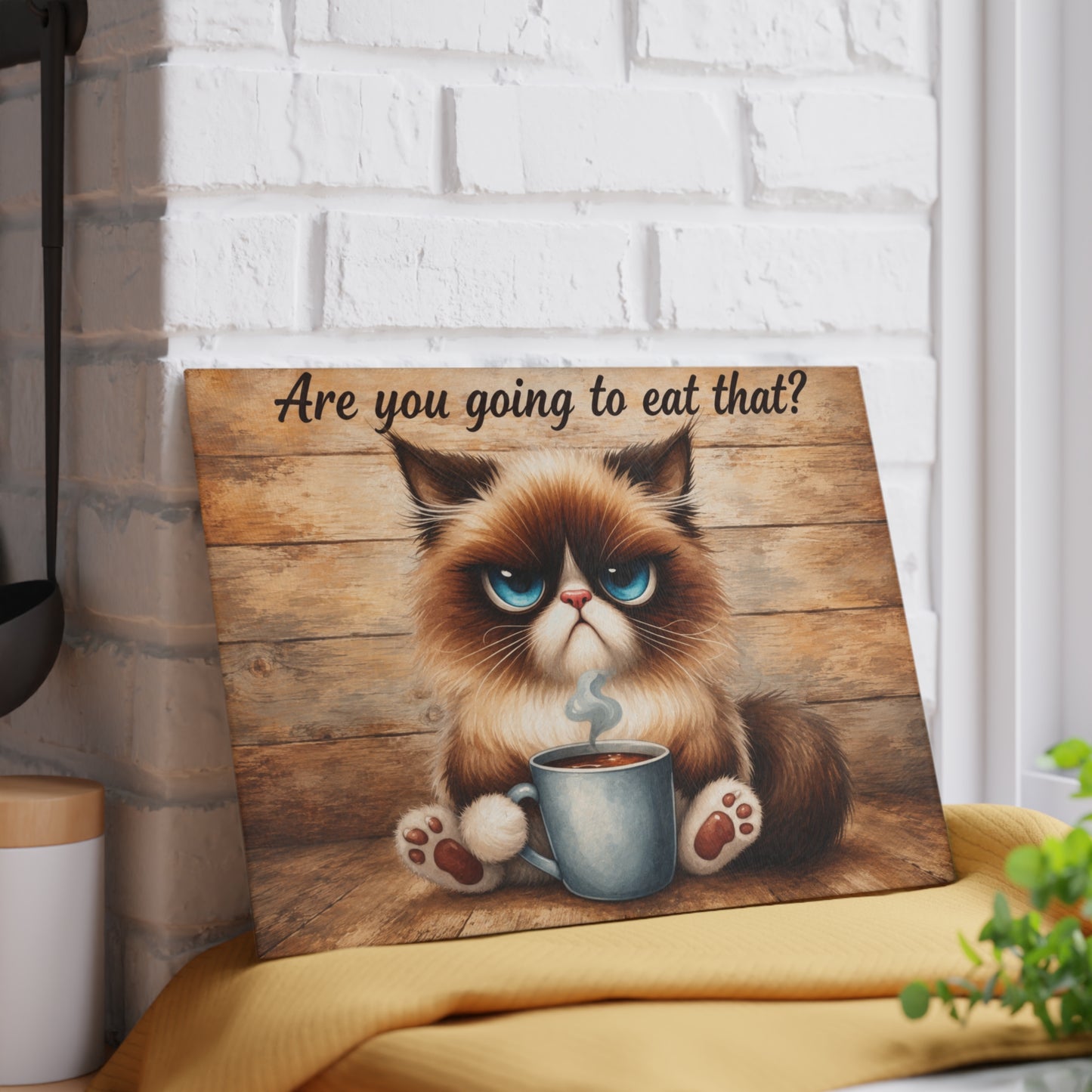 Funny Moody Kitty Glass Cutting Board – Rustic Farmhouse Cat Kitchen Décor