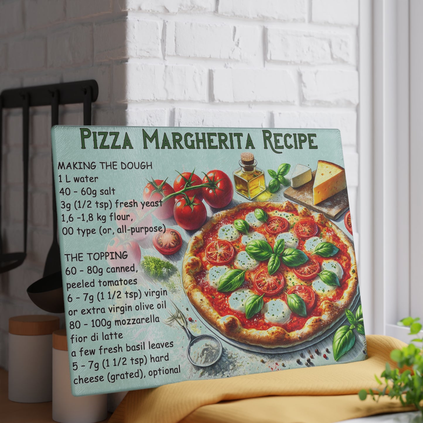 🍕 Pizza Margherita Recipe – Authentic Italian Style Cutting Board