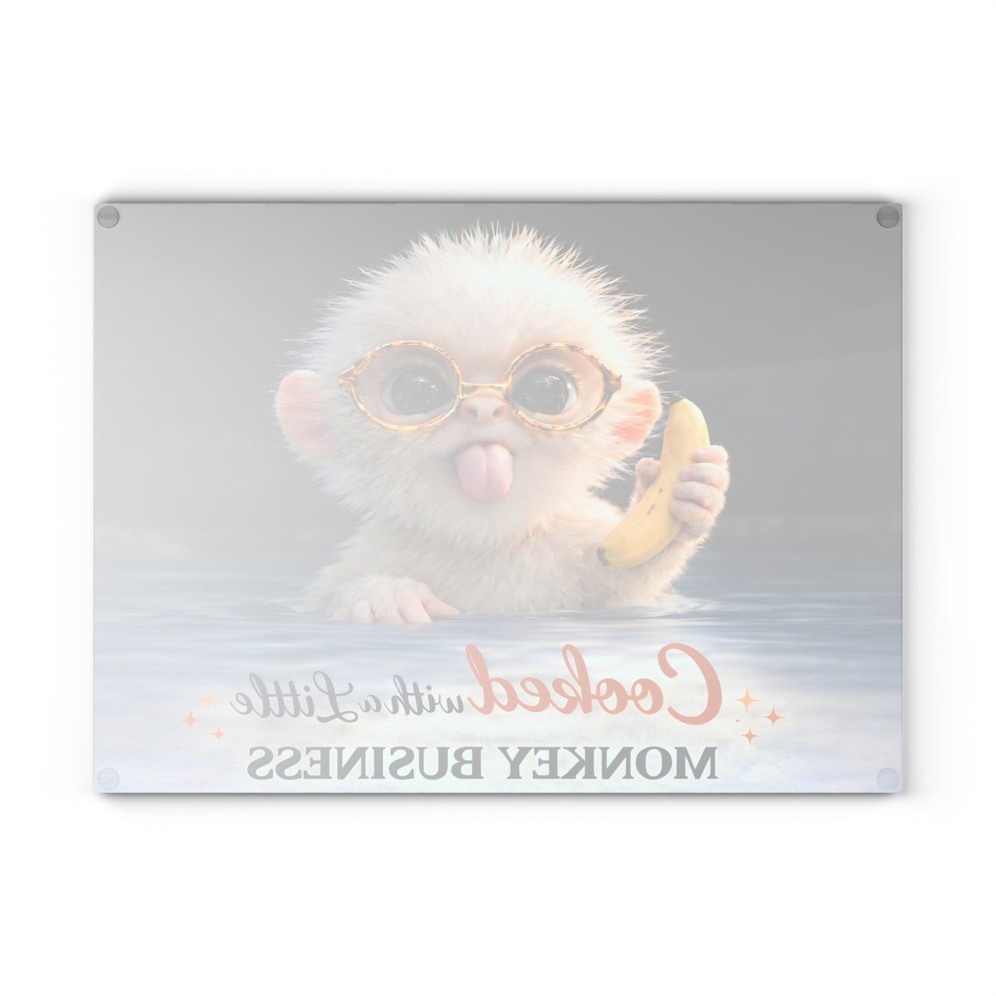 Playful Monkey Glass Cutting Board – “Cooked with a Little Monkey Business” Whimsical Kitchen Decor