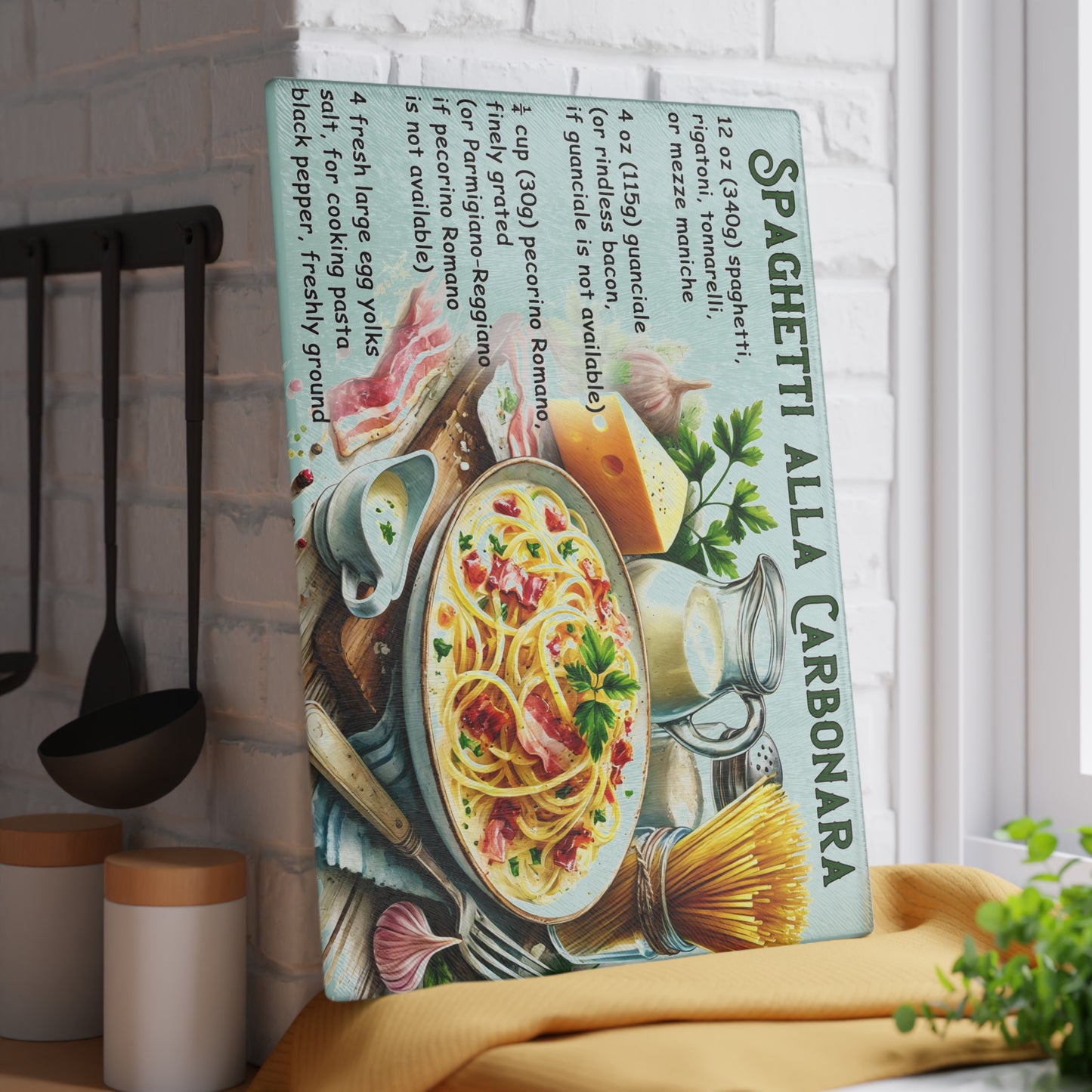 🍝 Spaghetti alla Carbonara – Classic Italian Recipe Glass Cutting Board