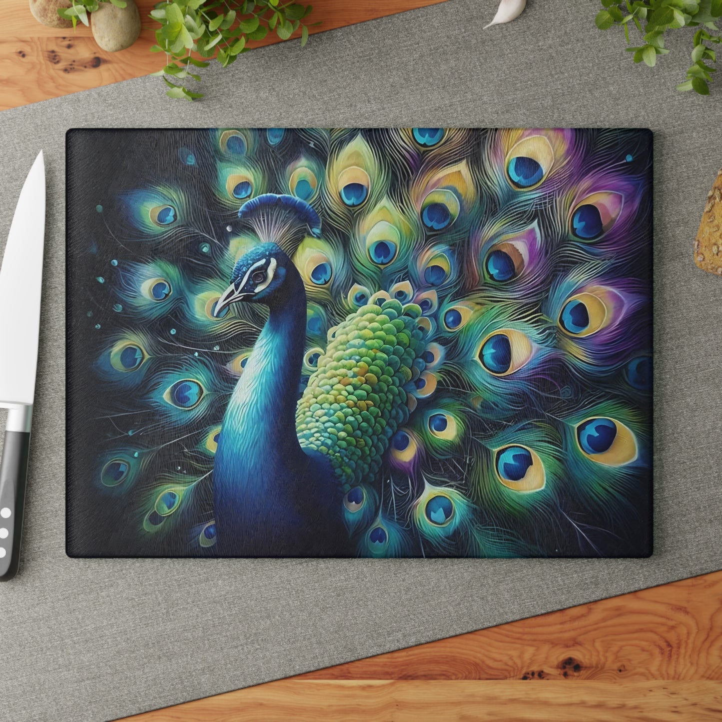 Peacock decor, butterfly decor, cutting board, kitchen decor, kitchen art, serving board, peacock gift, butterfly gift, floral cutting board