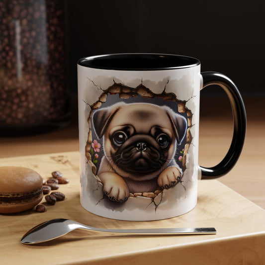 🐾💛 Pug Puppy Accent Mug – Cute Wrinkly Pug Coffee Cup ☕✨