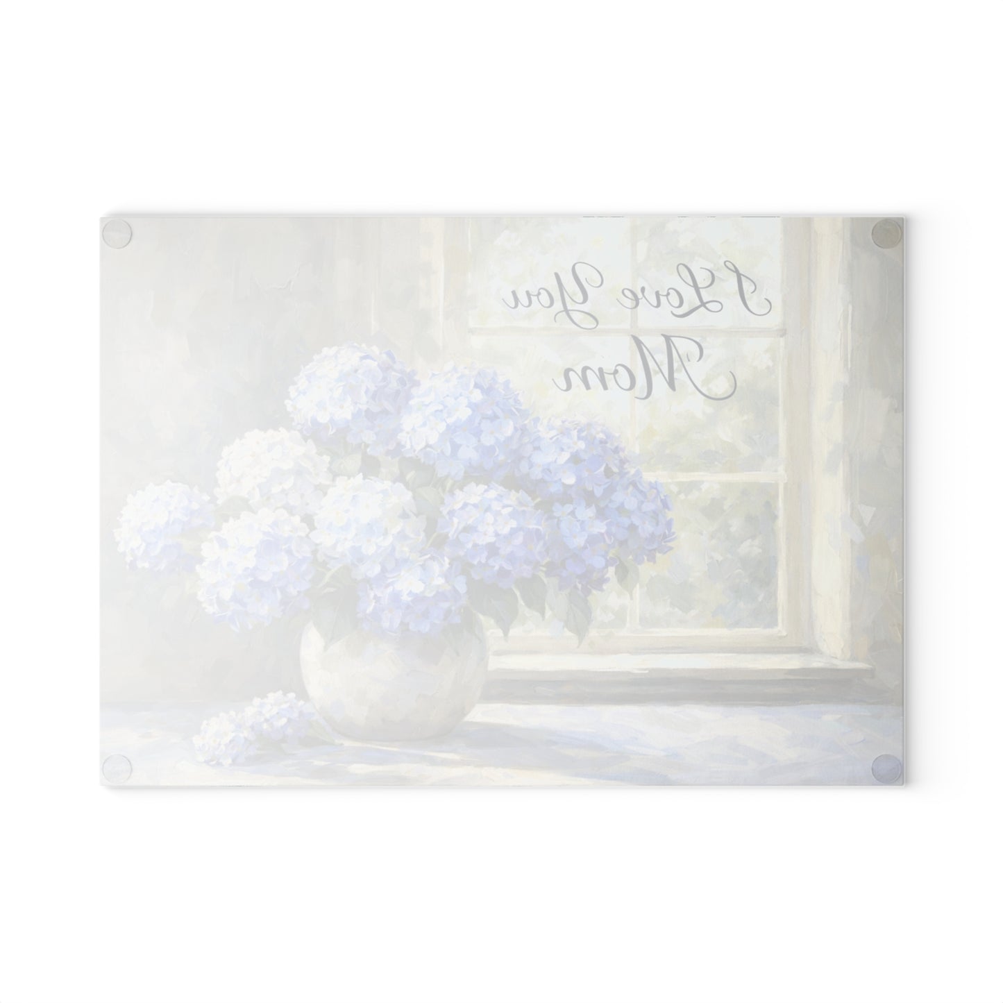 I Love You Mom Hydrangea Glass Cutting Board – Soft Floral Mother’s Day Gift
