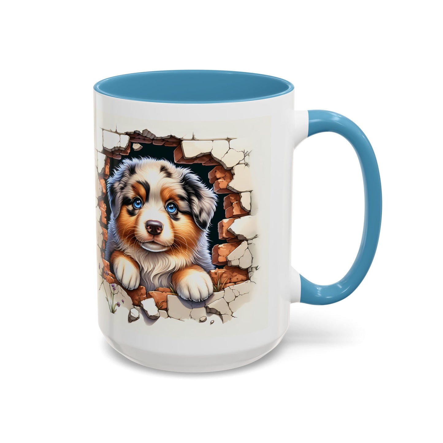 🐾☕ Australian Shepherd Puppy Peek Accent Mug – Blue-Eyed Beauty Dog Lover Gift ✨💙