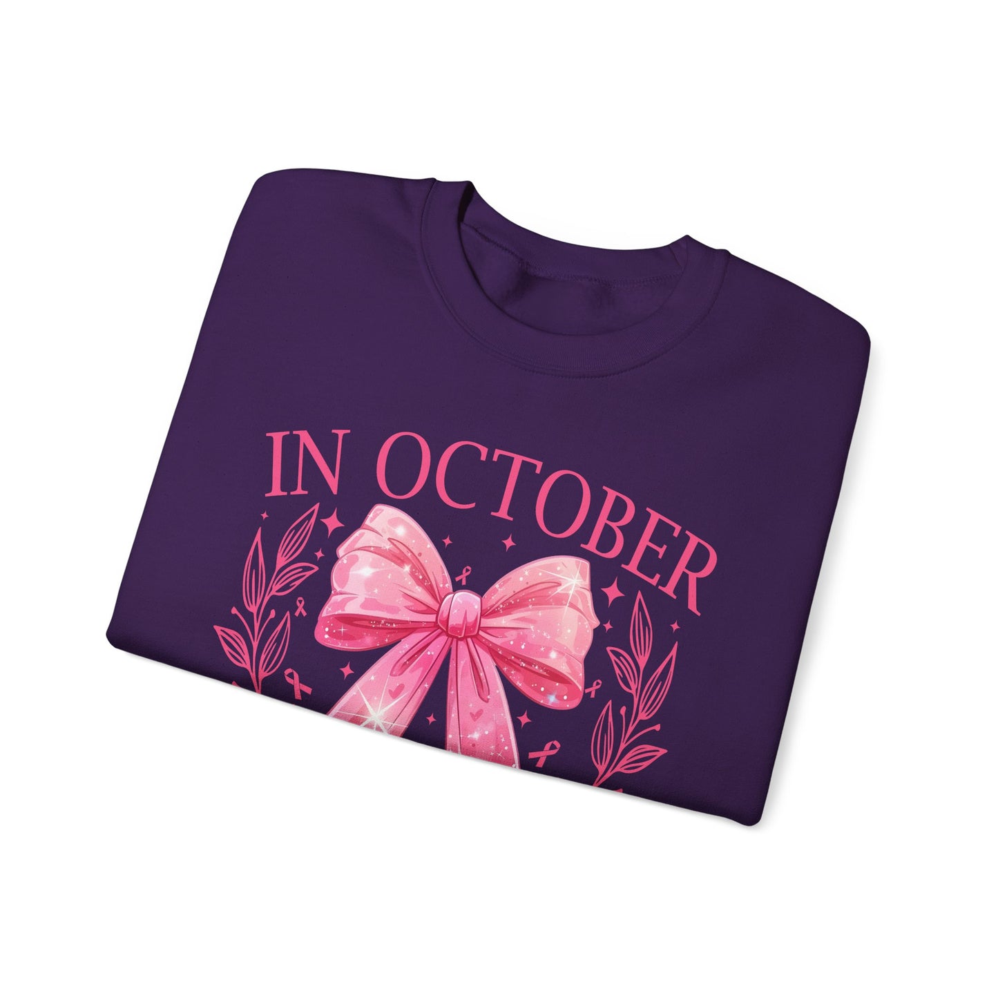 🎀✨ In October We Wear Pink Sweatshirt – Elegant Bow Breast Cancer Awareness Crewneck