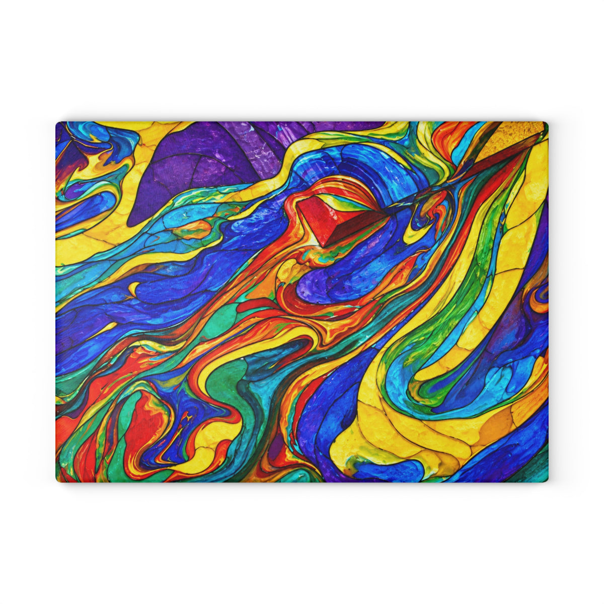Colorful Marbled Swirl Glass Cutting Board – Bold Abstract Rainbow Kitchen Decor