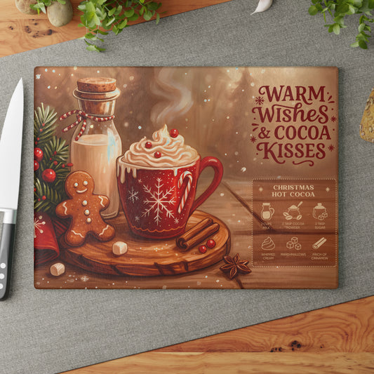 ☕❄️ Warm Wishes & Cocoa Kisses Cutting Board – Cozy Christmas Charm for Your Kitchen 🎄🍫