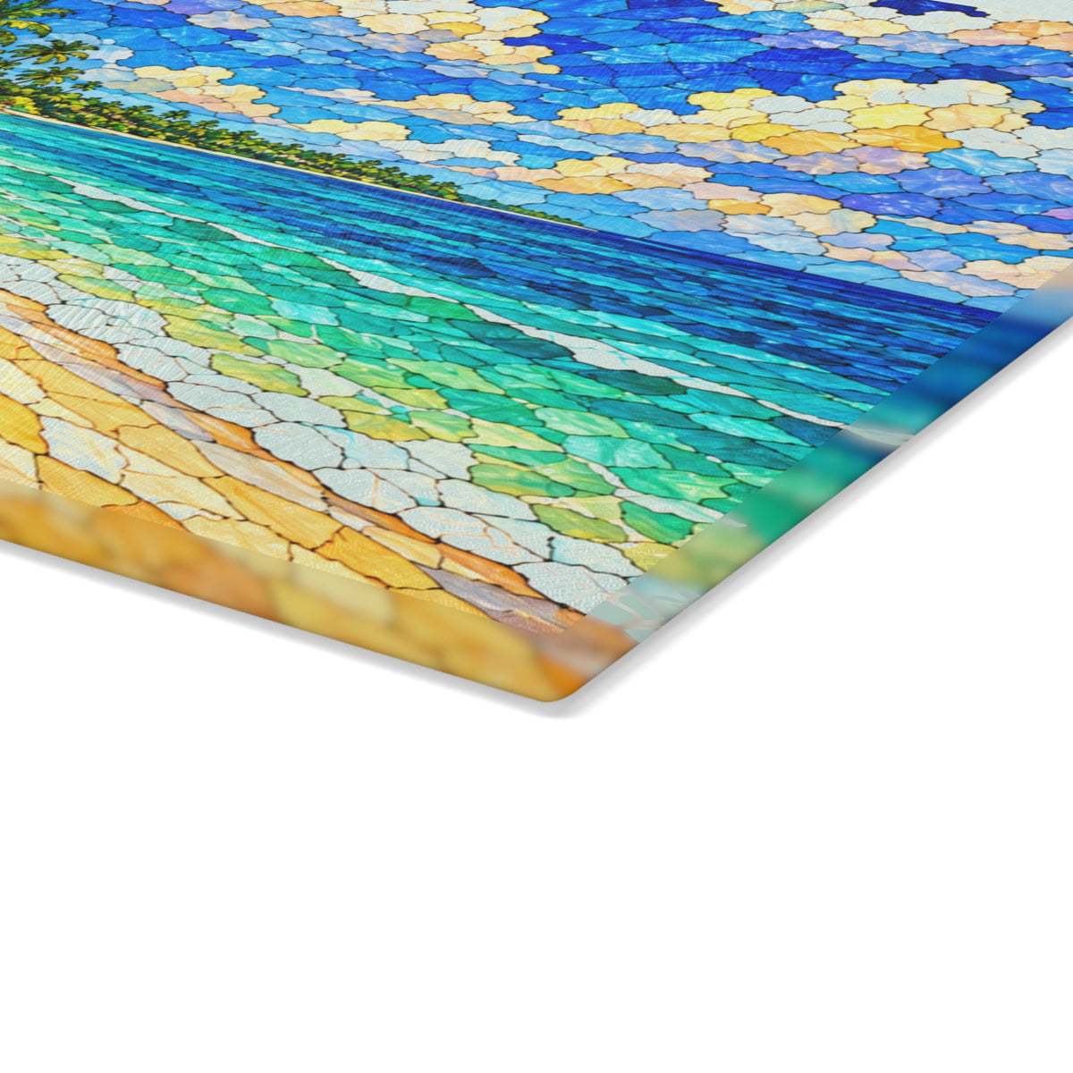 Tropical Paradise Stained-Glass-Inspired Glass Cutting Board – Palm Tree Beach Kitchen Decor
