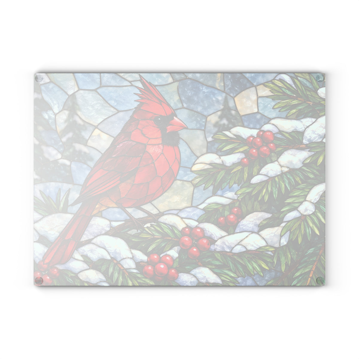 Winter Cardinal Stained-Glass-Look Glass Cutting Board